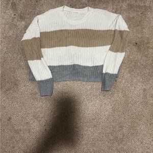 Striped Knit Sweater - Cream, Tan, Gray, women’s small